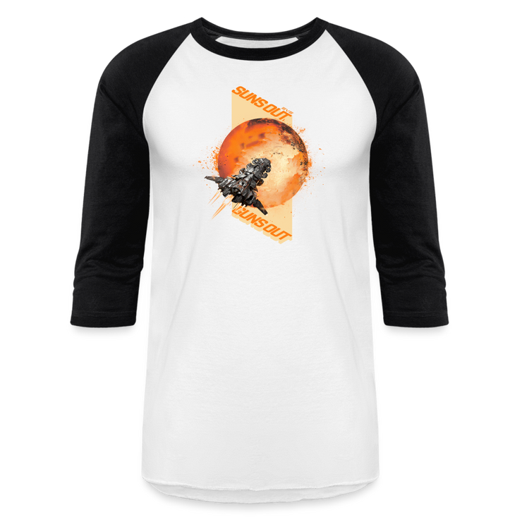 Sun's Out, Gun's Out Unisex Baseball T-Shirt Retro Logo - white/black